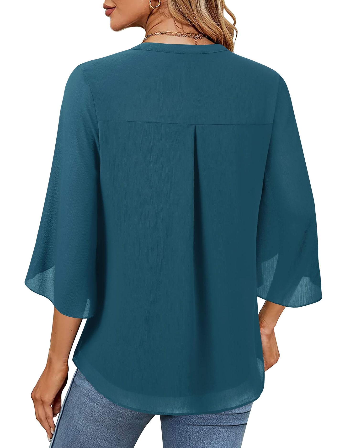 Timeson Women's 3/4 Sleeve Chiffon Blouse Shirt V Neck Dressy Tunic Tops