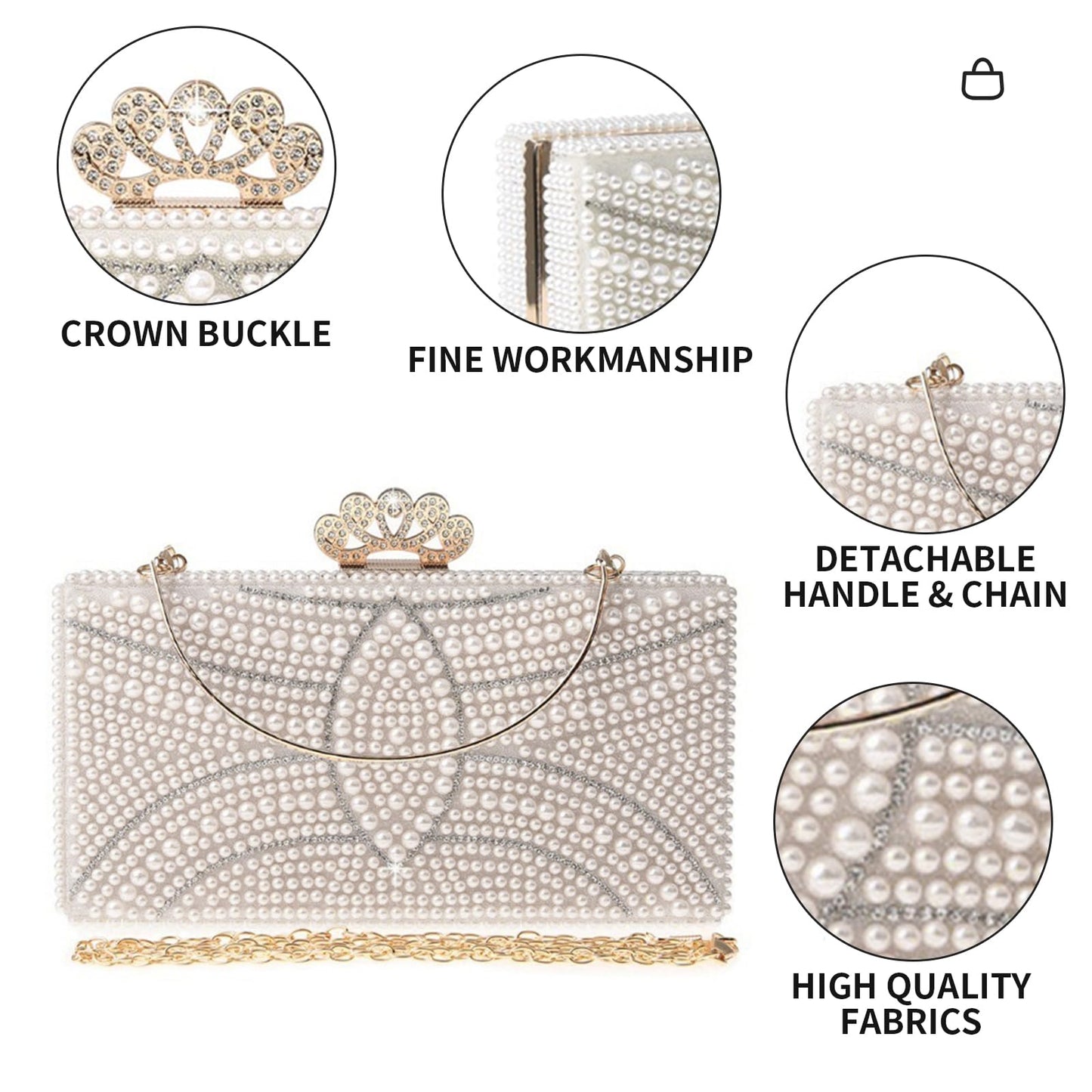 jessie Evening Bags and Clutches, Women's Beaded Evening Handbags Cocktail Prom Bridal Pearl Clutch Purses for Women Wedding