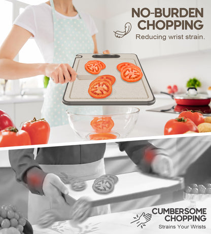 Double-Sided Cutting Board – 304 Stainless Steel & Wheat Straw, 14.4” x 9.8”