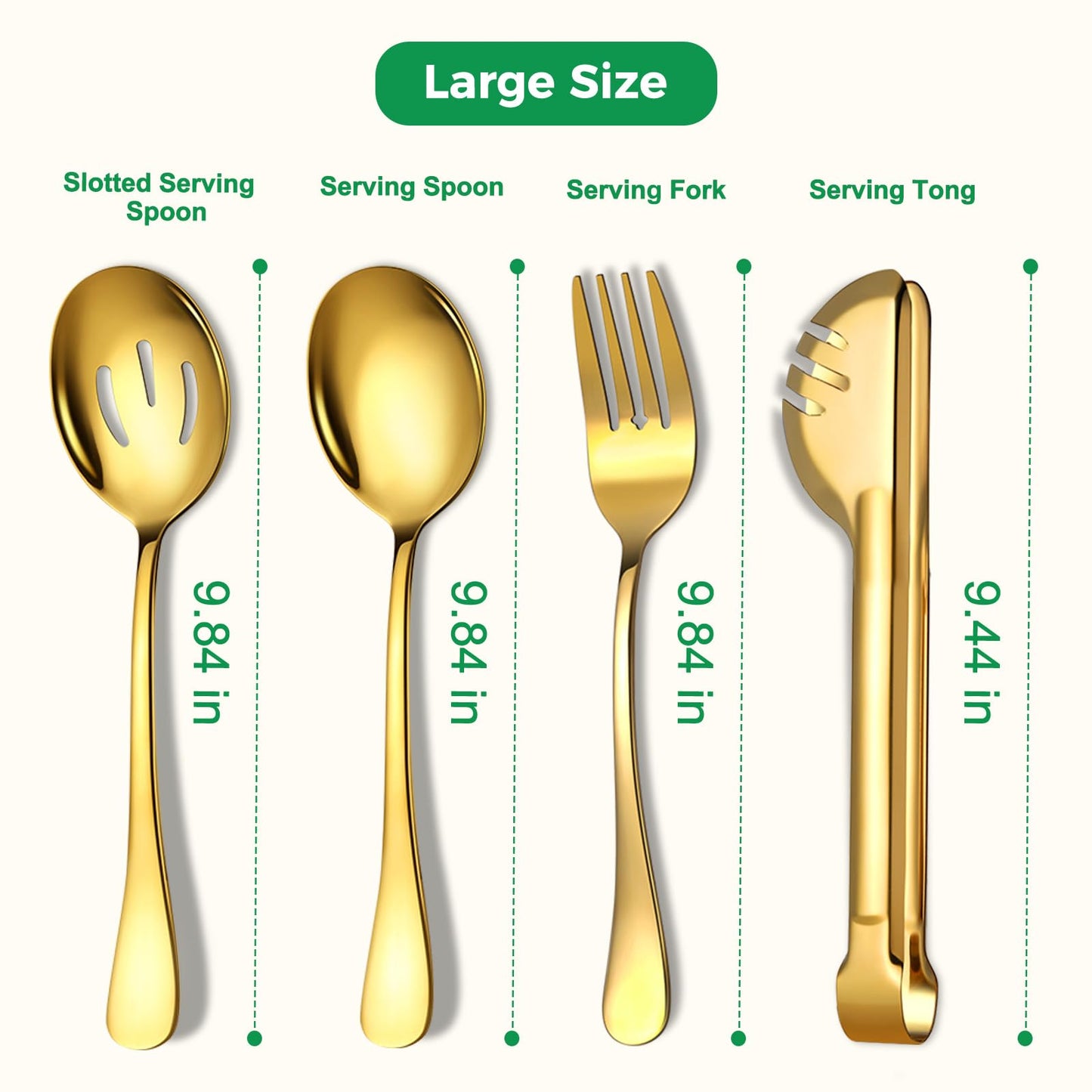 Large Stainless Steel Serving Utensils Set 15 Pcs with 10" Serving Spoon,10" Slotted Spoons,10" Serving Forks,9.5" Serving Tongs,Soup Ladle,Pie Server,Cake/Butter Knife for Buffet/Parties