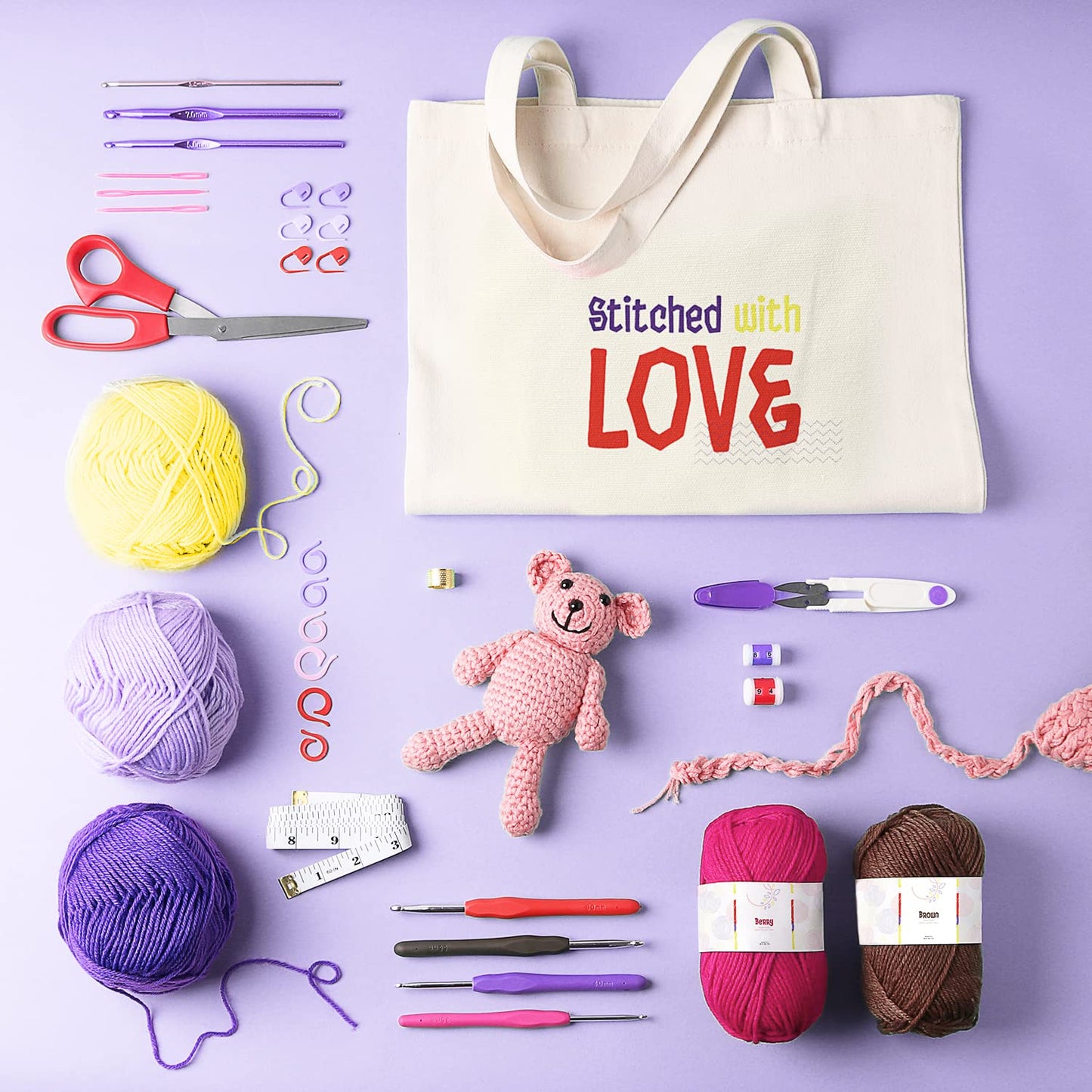 Crochet Kit for Beginners Adults and Kids, Knitting & Crochet Supplies Includes 1500 Yards Assorted Yarn