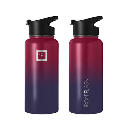 IRON °FLASK 32 oz Stainless Steel Water Bottle – Vacuum Insulated, Leak-Proof, BPA-Free, with 3 Lids (Straw Included)
