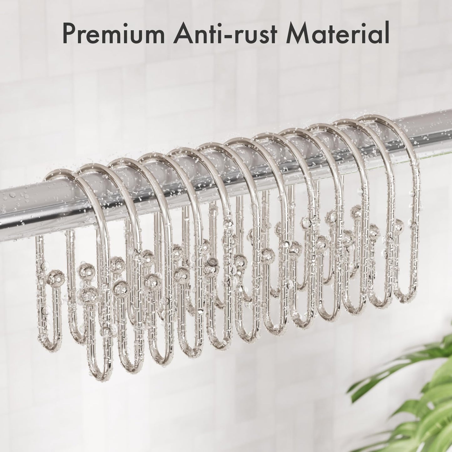 AmazerBath Shower Curtain Hooks, Metal Shower Curtain Rings Rust Proof, Double Sided Shower Curtain Hooks for Shower Curtain Liner Smooth Brushed Nickel Shower Hook Rings for Bathroom, Set of 12