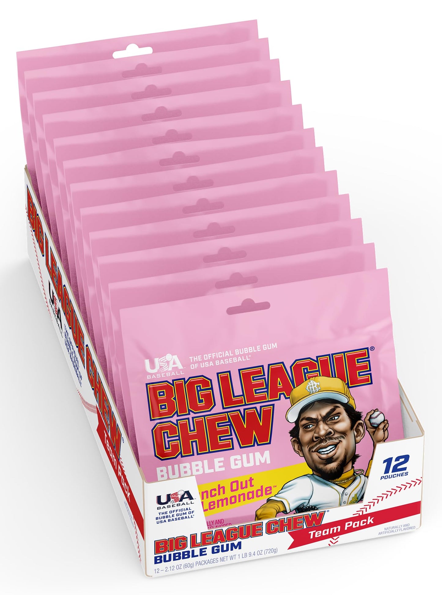 Chewing-gum original Big League Chew Outta Here - Saveur classique du stade de baseball | Parfait pour les matchs de baseball, les équipes, les concessions, les fêtes et plus encore | Paquet de 12 sacs (2,12 oz chacun)