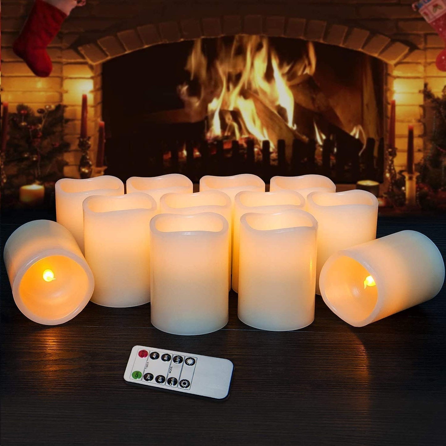 Hausware Flameless Candles Battery Operated Candles Set of 12 (D: 3" x H: 4") Real Wax Pillar Flickering Candles LED Flameless Candles with Remote and Timer Control (Ivory Color)