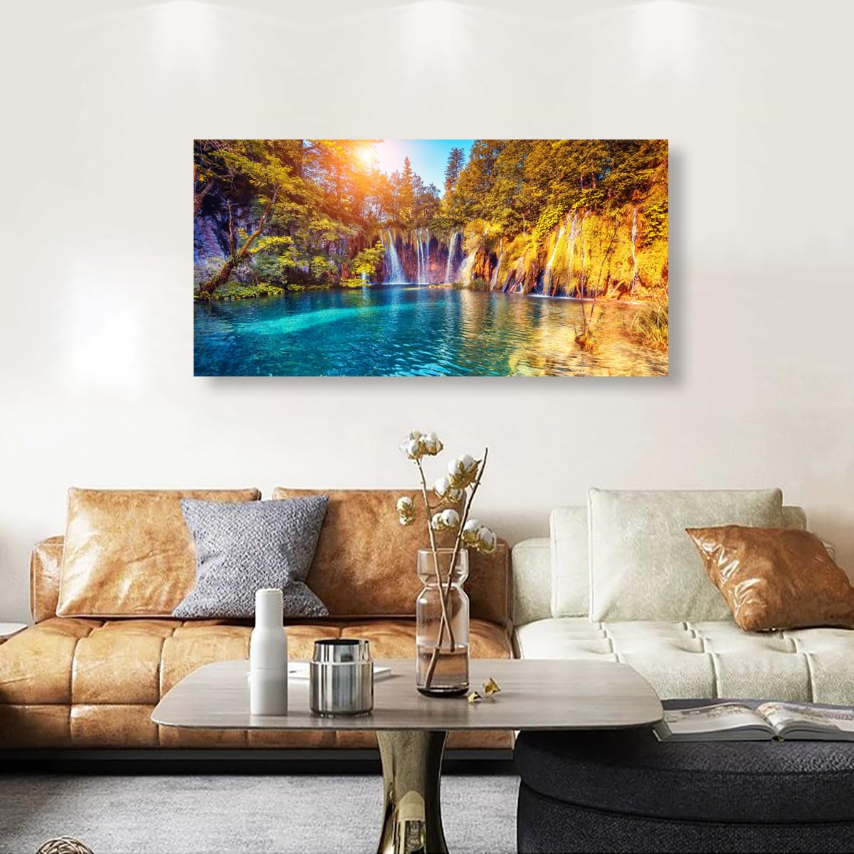 Golden Lotus Pictures Canvas Wall Art for Living room Office Bedroom Wall Decor,Flowers Wall Art Print Paintings Modern Abstract Oil Painting Artwork Waterproof Ready to Hang-20x40inch