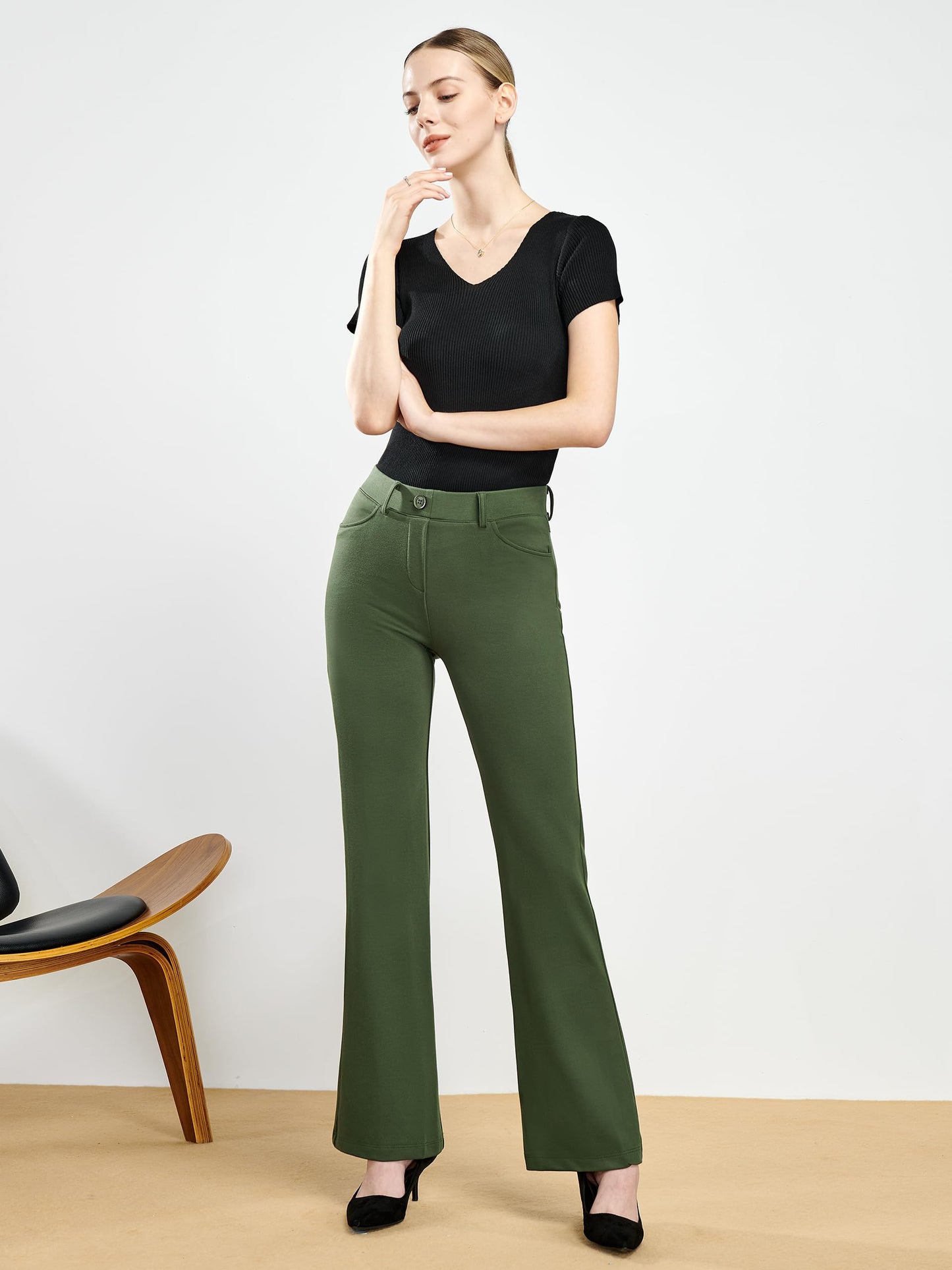 Pantalon extensible pour femme Tapata 28''/30''/32''/34'' avec poches, taille haute, petite, taille standard pour le travail au bureau 