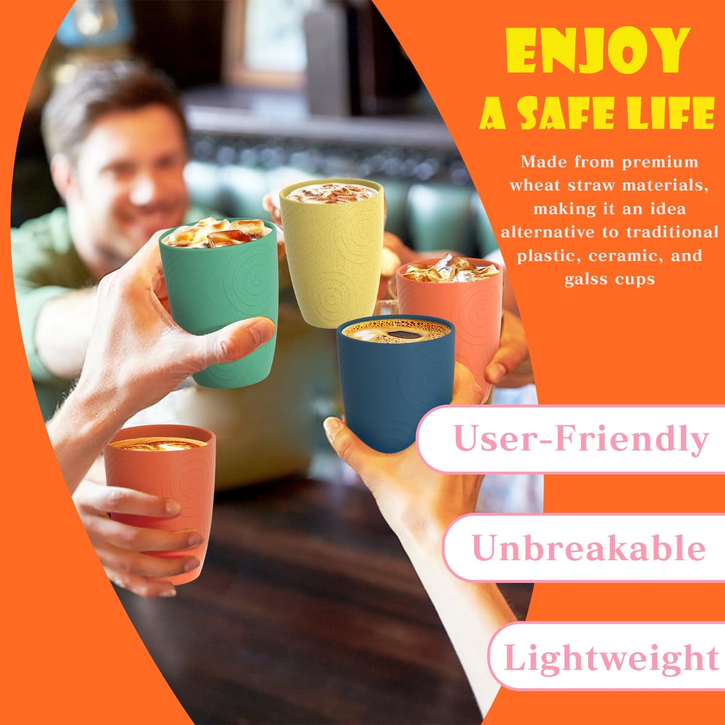 Homienly Wheat Straw Cups – Reusable, Unbreakable, Tumblers, Stackable & Dishwasher Safe
