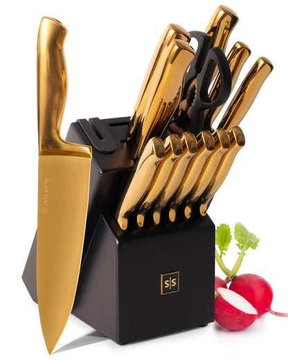 Copper Knife Set with Block - 14 PC Self Sharpening Knife Block Set