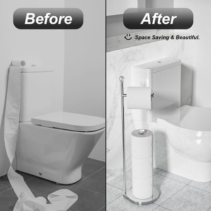 Weighted Freestanding Toilet Paper Holder – Metal Bathroom Stand with Crystal Accent