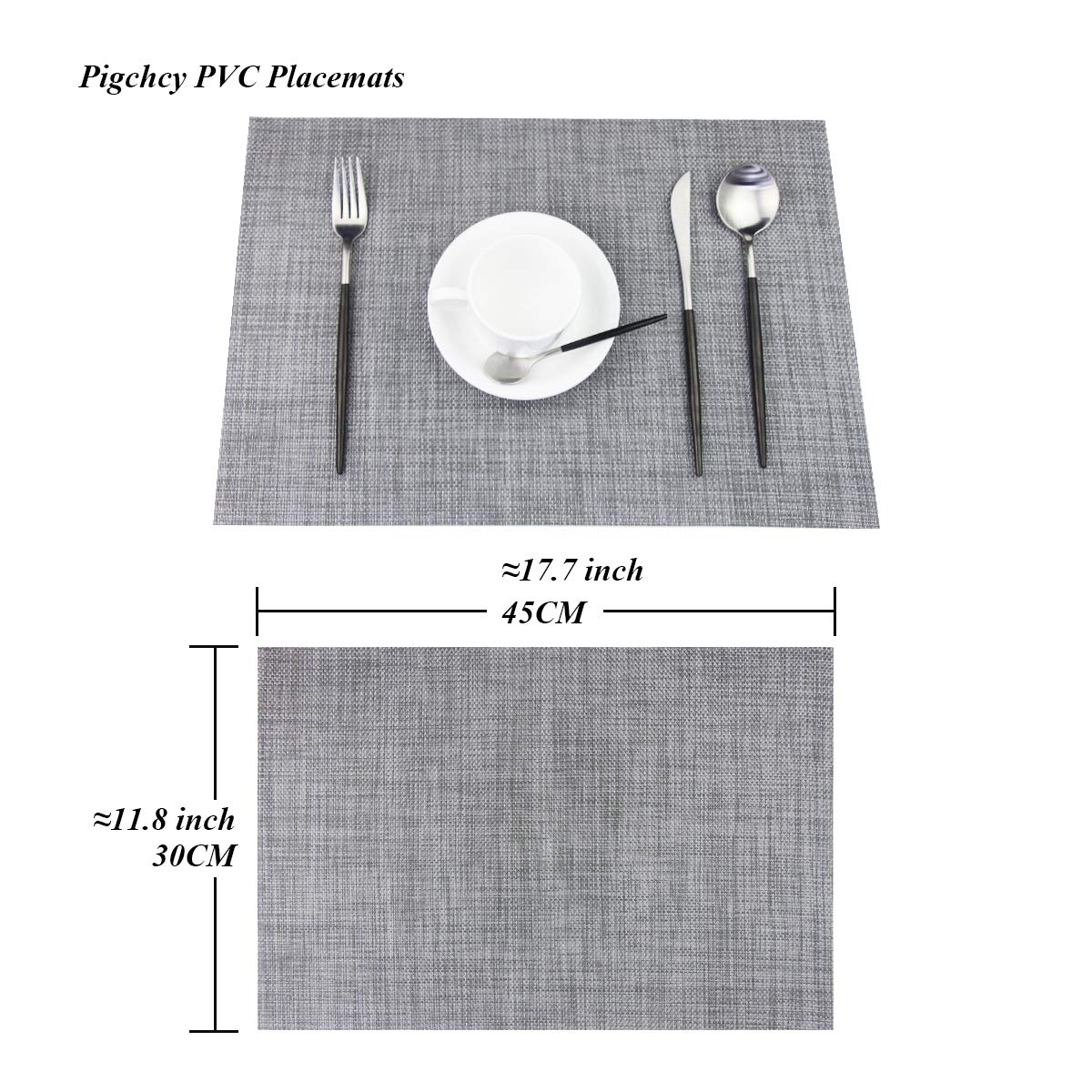 PIGCHCY Wedge Shaped Placemats for Dining Table Cross-Weave Washable Vinyl Placemat Heat Resistant Round Table Mats Set of 4 (Silver Grey)