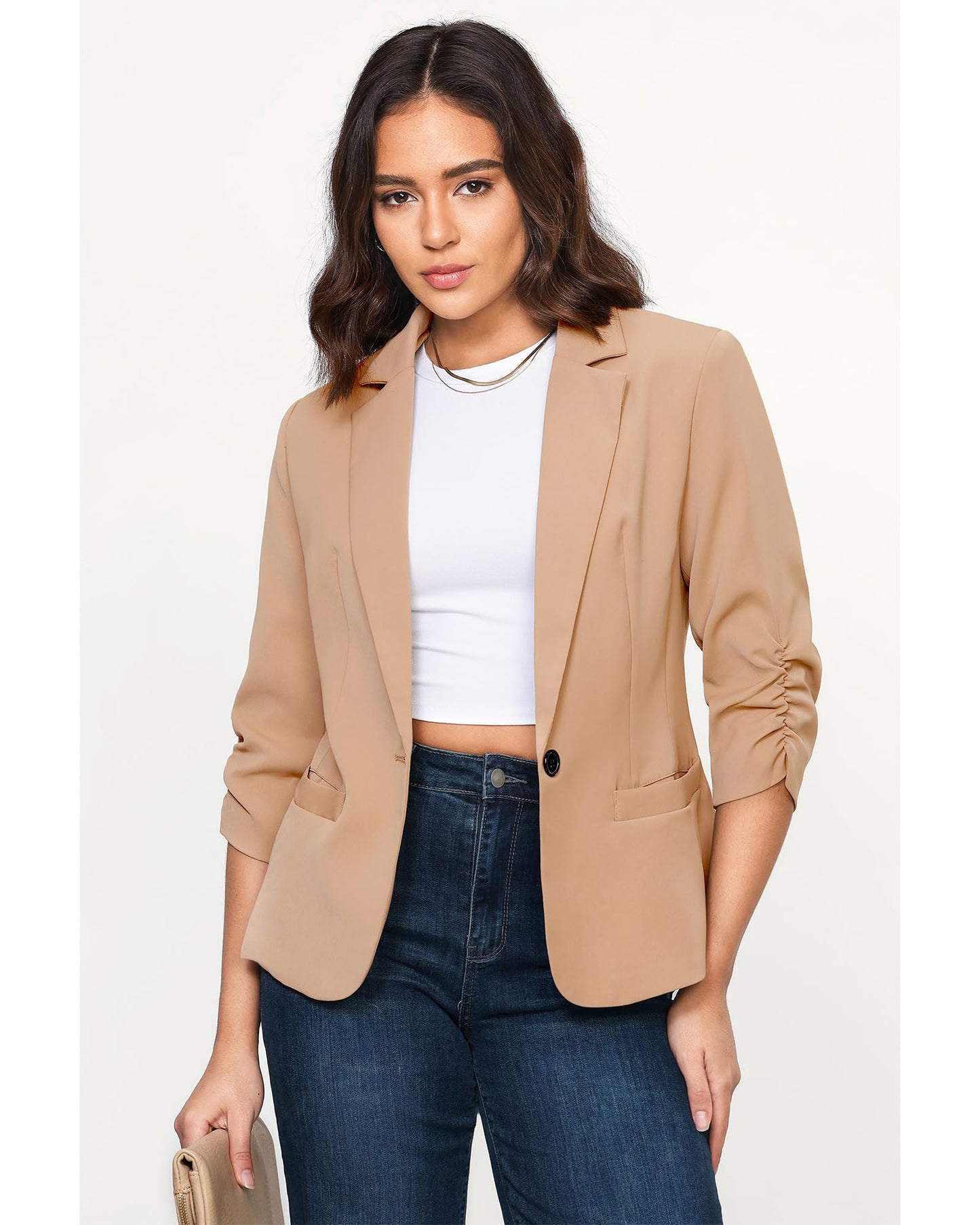 LookbookStore Blazer für Damen Anzugjacken Eleganter Blazer mit 3/4-Ärmeln Business-Casual-Outfits für die Arbeit