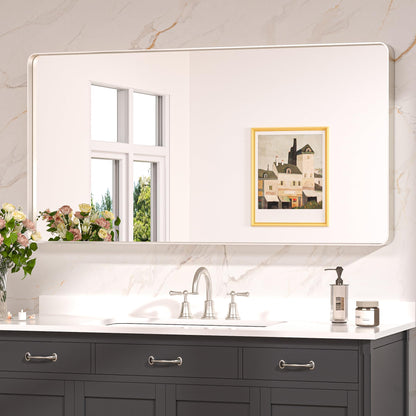 Keonjinn Black Mirror for Bathroom Sink, 24 x 30 Inch Sandblasted Finish Aluminum Wall Mirrors, Matte Black Rectangle Farmhouse Mirror with Shatterproof HD Tempered Glass, Anti-Rust Metal Frame