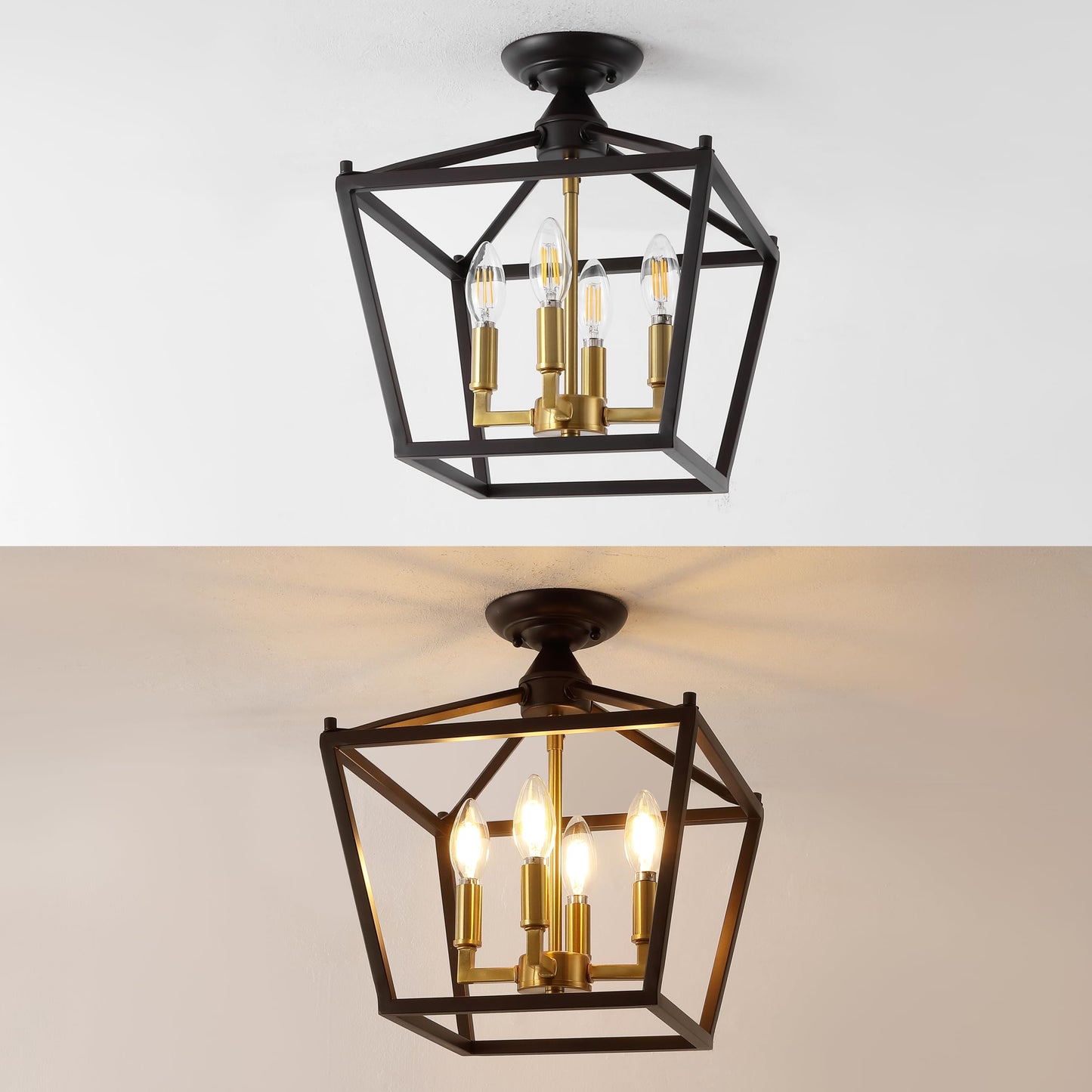 JONATHAN Y JYL7610A Plains Mini-Laterne, 30,5 cm, 4 Lichter, Eisen, modernes Bauernhaus-LED-Bündigeinbauset, rustikal, industriell, dimmbar, 2700 K, gemütliches warmes Licht, für Küche, Flur, Badezimmer, Treppenhaus, ölgeriebene Bronze 