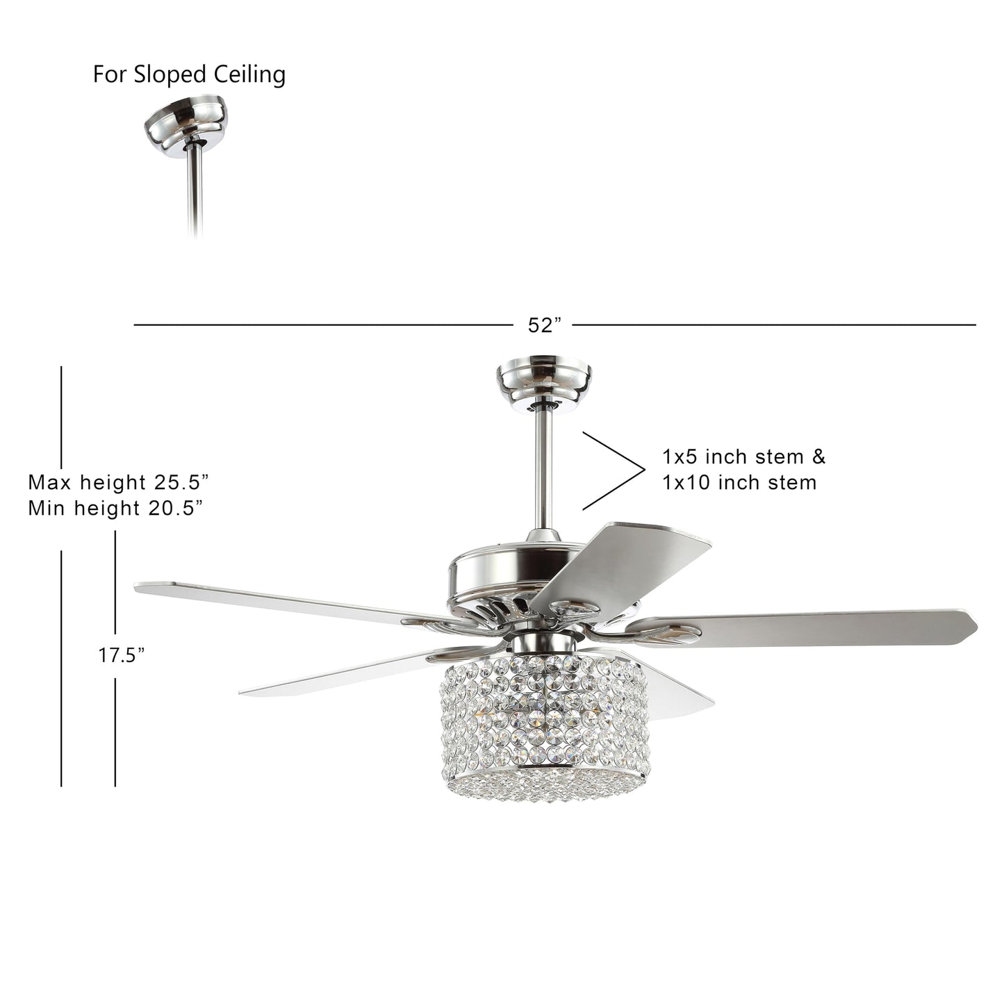 JONATHAN Y JYL9606A Brandy 52" 3-Light Crystal Prism Drum LED Ceiling Fan With Remote, Transitional, Glam, Classic, Modern, Contemporary, Living Room, Family Room, Dining Room, Bedroom, Chrome