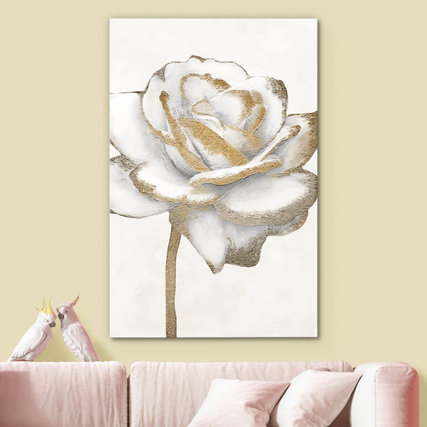 Canvas Print Wall Art White Gold Close Up Garden Carnation Flower Plant Nature Wilderness Illustrations Modern Art Farmhouse/Country Rustic Relax/Calm for Living Room, Bedroom, Office - 16"x24"