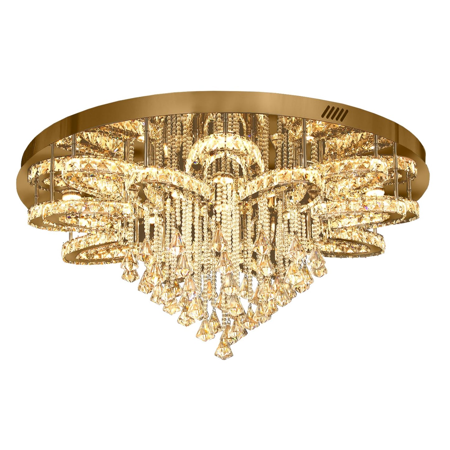 Flashing God W40 Modern Crystal Chandelier for Living Room Crystal Flush Mount LED Gold Ceiling Light Fixture for Foyer Dining Room Hallway Dimmable 2700k 4500k 6000k