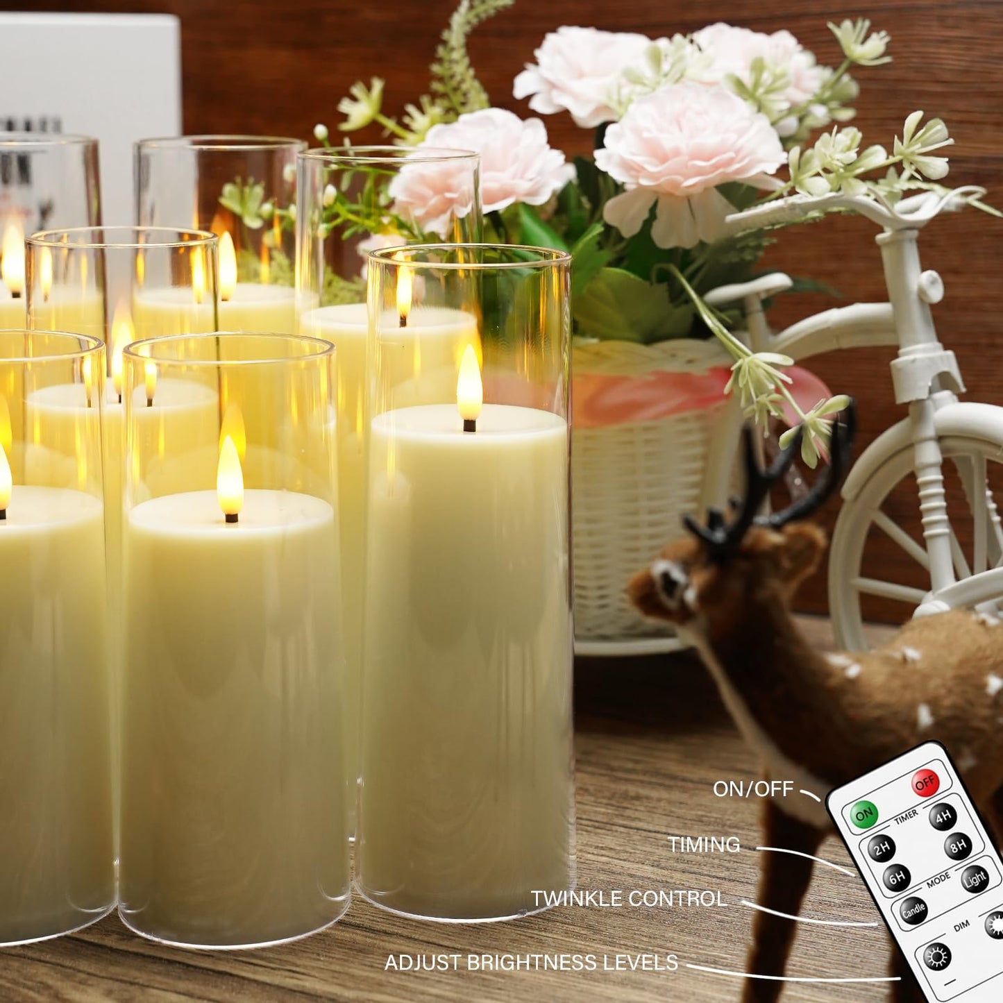 Flickering Flameless Candles Battery Operated with Remote and 2/4/6/8 H Timer Plexiglass Led Pillar Candles Pack of 9 (D2.3"xH 5"6"7")with Realistic Moving Wick Candles for Home Decor(White)