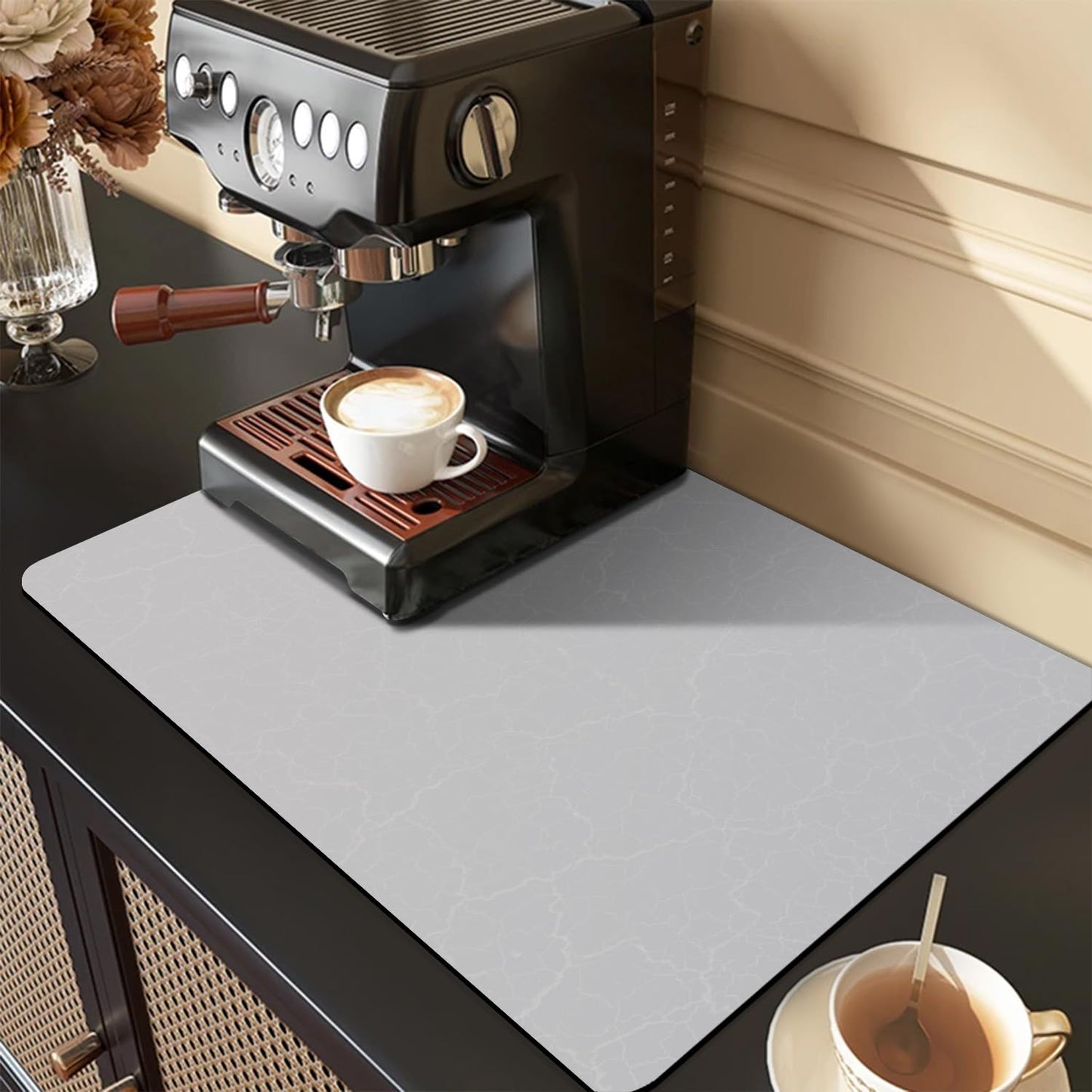 Coffee Maker Mat for Countertops, Coffee Bar Accessories Fit Under Coffee Machine Mat, 19"x12" Rubber Backed Coffee Pots, Table Mat Under Appliance, Dish Drying Mat, Marble Gray for Kitchen Counter