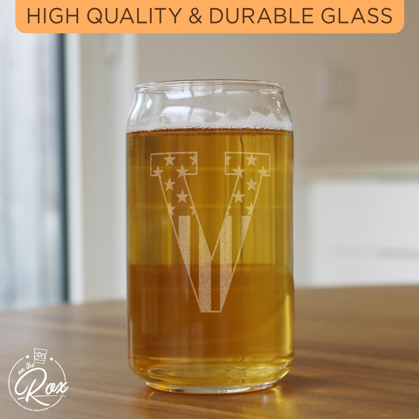 Monogram Beer Glasses for Men (A-Z) 16 oz - Engraved Beer Gifts for Men Brother Son Dad Neighbor - Unique Christmas Gifts for Him - Personalized Drinking Gift Beer Glass Mugs (J)