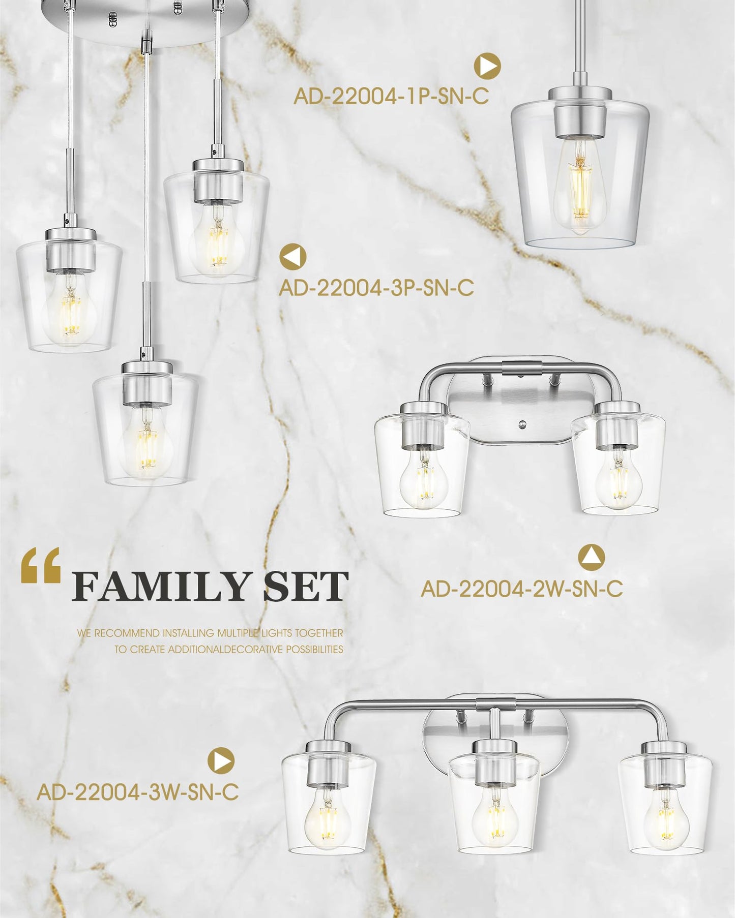 3-flammige Pendelleuchte, gebürstete goldene Esszimmerleuchte über dem Tisch, verstellbare Kücheninselbeleuchtung mit milchweißem Glas, Bauernhaus-Hängeleuchte, AD-22004-3P-GD 