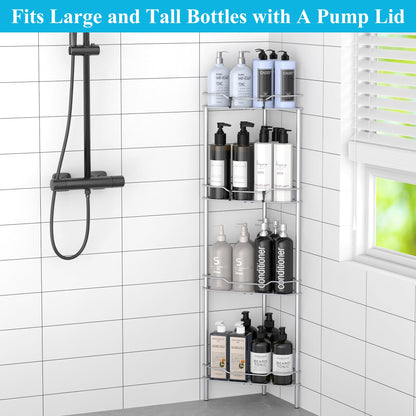 4 Tier Floor Standing Corner Shower Caddy Organizer Shelf with Hooks