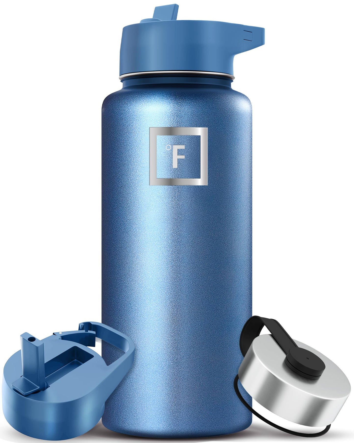 Bouteille d'hydratation de camping et de randonnée IRON °FLASK avec 3 couvercles - Bouteille d'eau en acier inoxydable, à double paroi et isolée sous vide - Anti-fuite et sans BPA (Dark Night, Straw - 32 oz) 