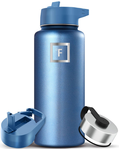 IRON °FLASK 32 oz Stainless Steel Water Bottle – Vacuum Insulated, Leak-Proof, BPA-Free, with 3 Lids (Straw Included)