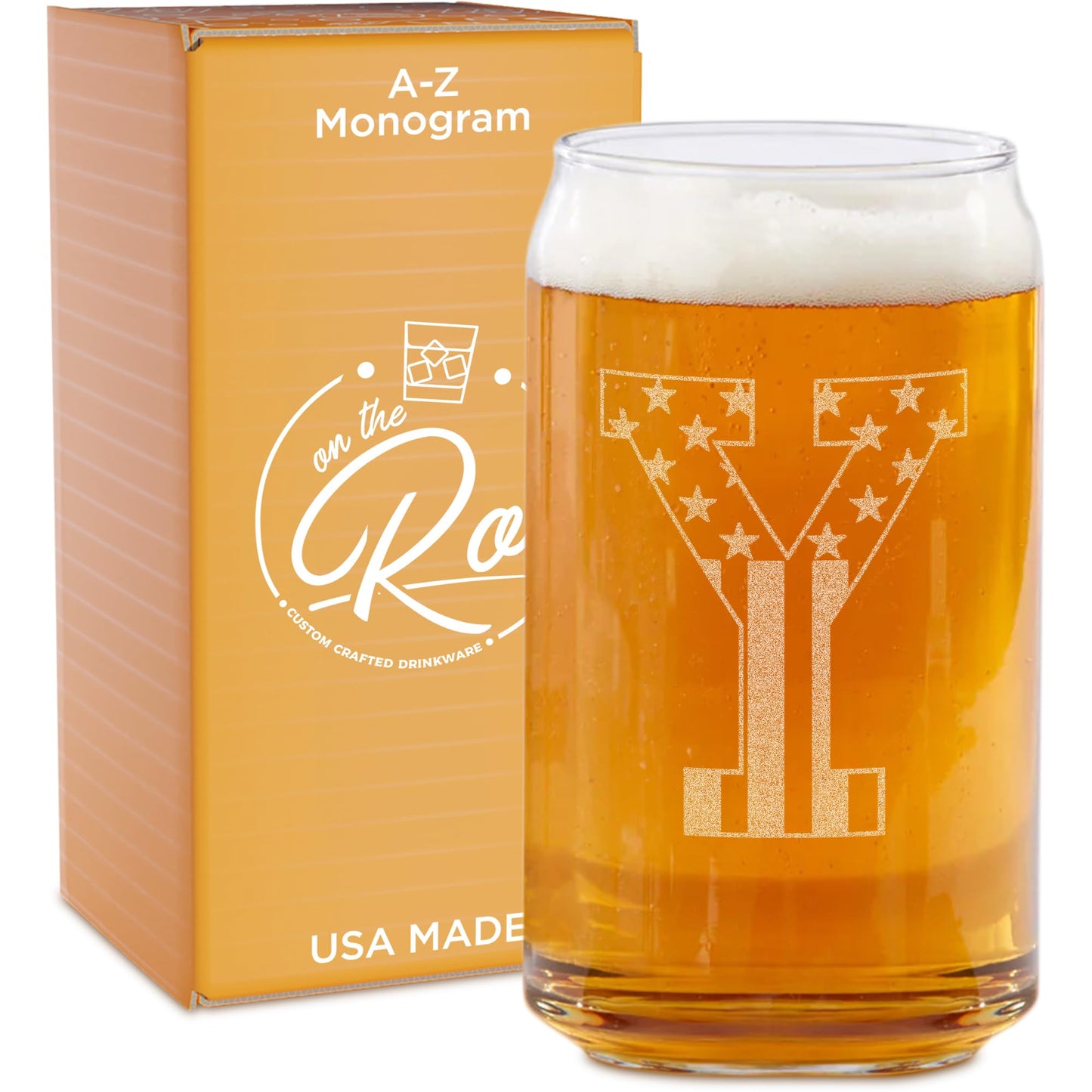 Monogram Beer Glasses for Men (A-Z) 16 oz - Engraved Beer Gifts for Men Brother Son Dad Neighbor - Unique Christmas Gifts for Him - Personalized Drinking Gift Beer Glass Mugs (J)