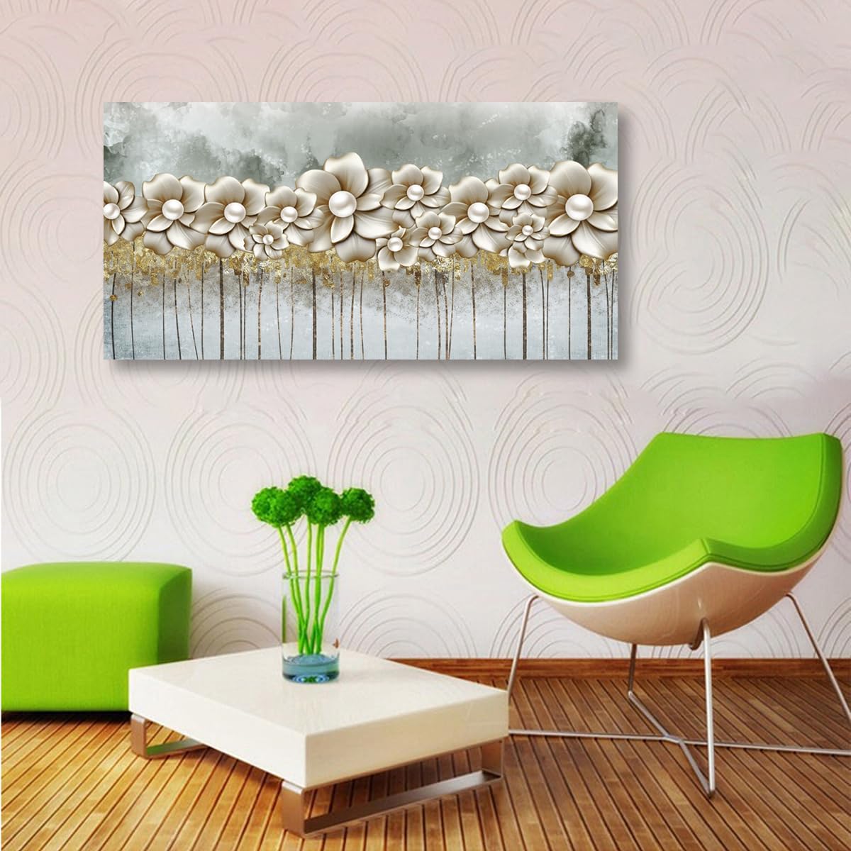 Golden Lotus Pictures Canvas Wall Art for Living room Office Bedroom Wall Decor,Flowers Wall Art Print Paintings Modern Abstract Oil Painting Artwork Waterproof Ready to Hang-20x40inch