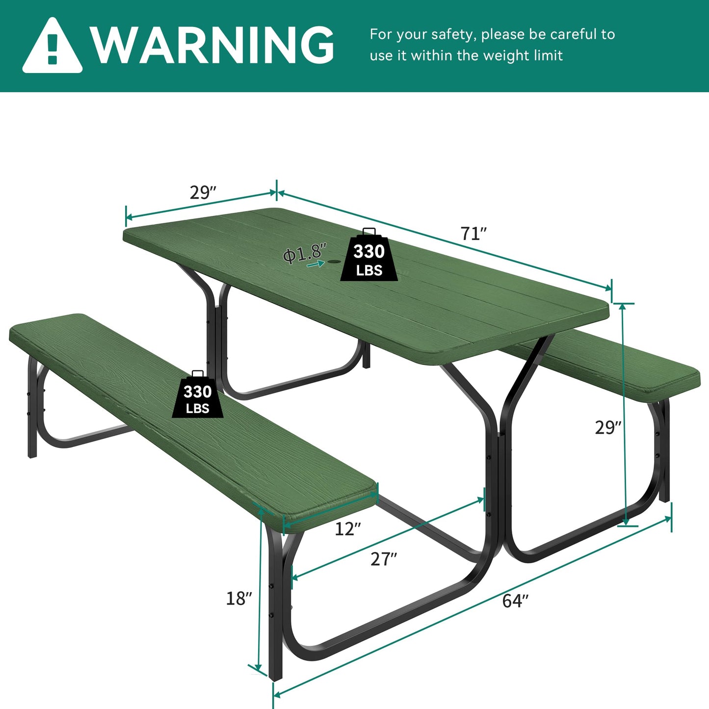 YITAHOME 6ft Outdoor Picnic Table with Wood-Like Tabletop, Sturdy Steel Frame and Umbrella Opening, Heavy Duty Picnic Table Ideal for Yard, Patio, Lawn Gatherings, Light Brown