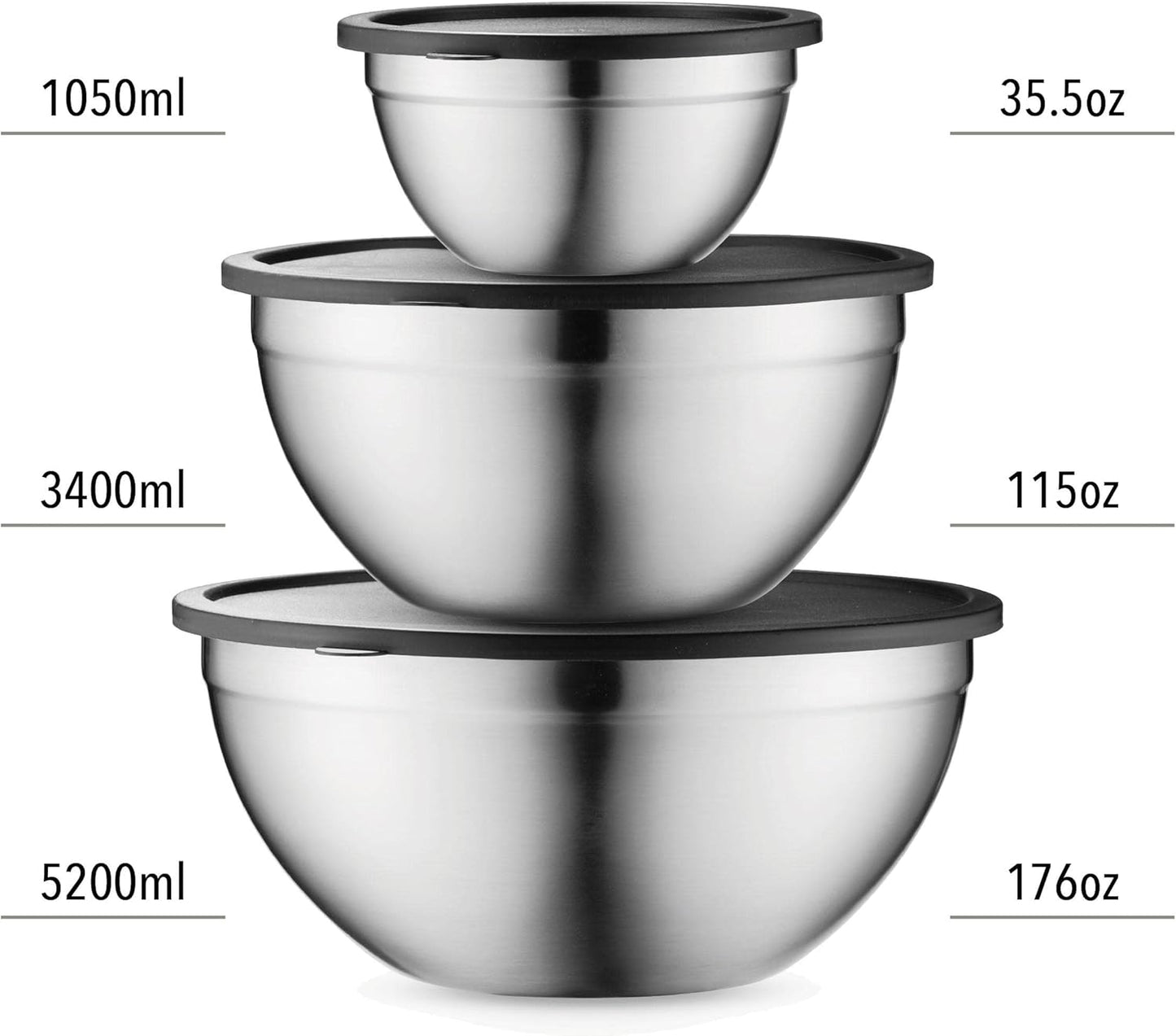 Stainless Steel Mixing Bowls with Airtight Lids – Nesting Set for Cooking, Baking & Storage