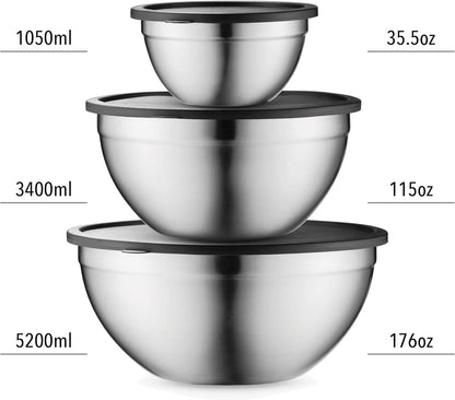 Stainless Steel Mixing Bowls with Airtight Lids – Nesting Set for Cooking, Baking & Storage