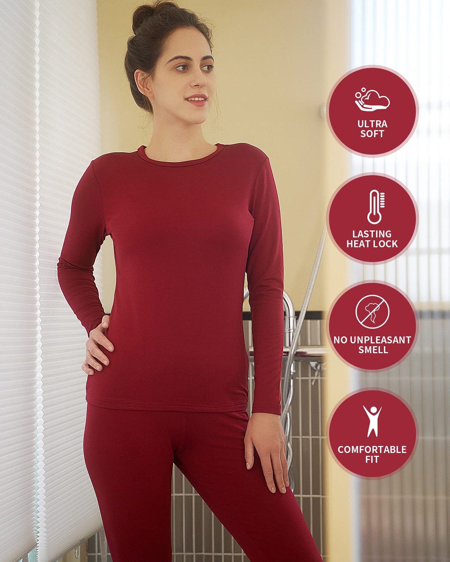 WEERTI Thermo-Unterwäsche für Damen, lange Unterhosen mit Fleecefutter, Basisschicht für Damen bei kaltem Wetter, Oberteil und Unterteil 