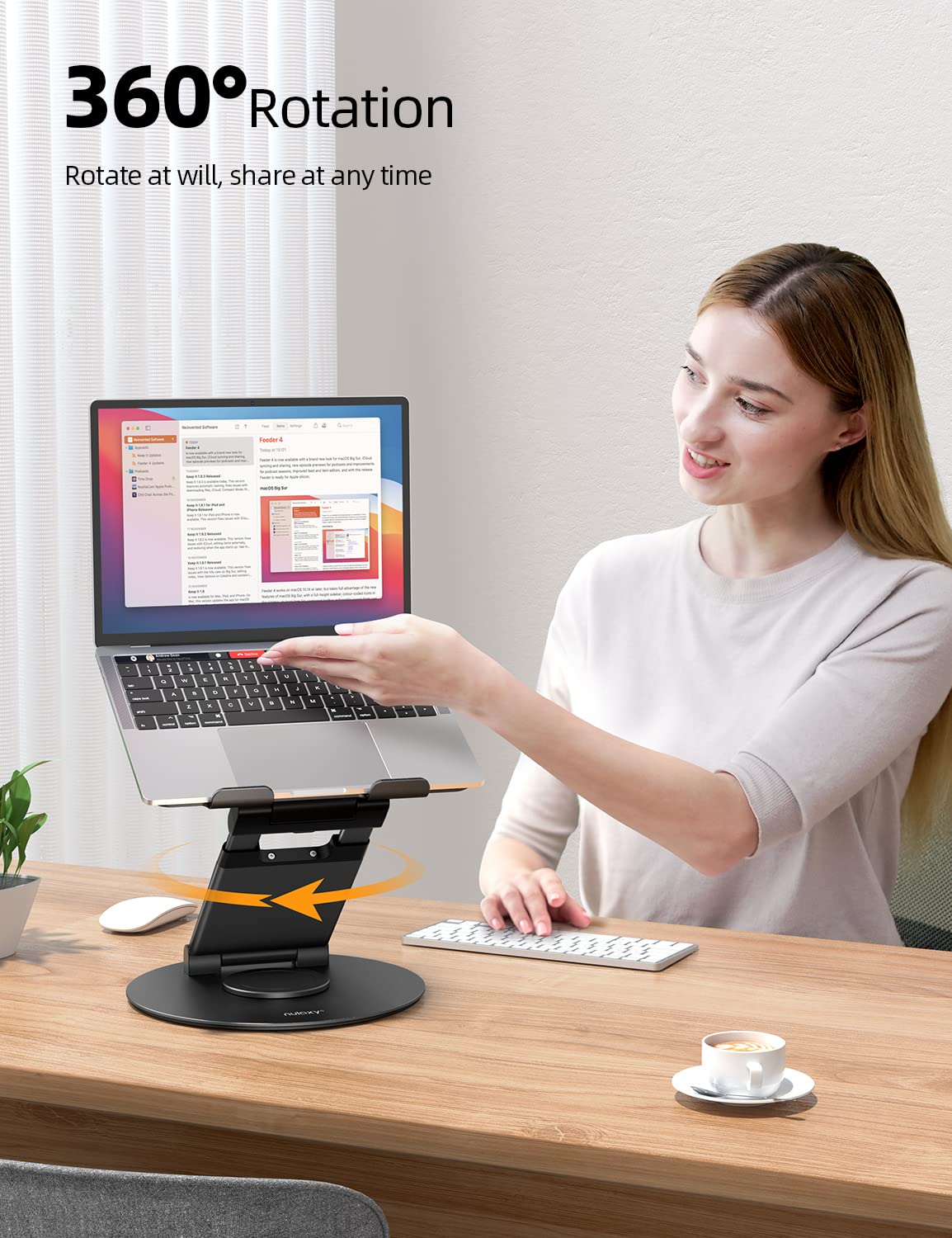 Nulaxy Teleskop-Laptopständer für den Schreibtisch, um 360 Grad drehbar, höhenverstellbar, schwenkbar, ausziehbares Design, ergonomischer Laptop-Riser, passend für alle 10-17 Zoll Laptops, Computer, MacBook, grau