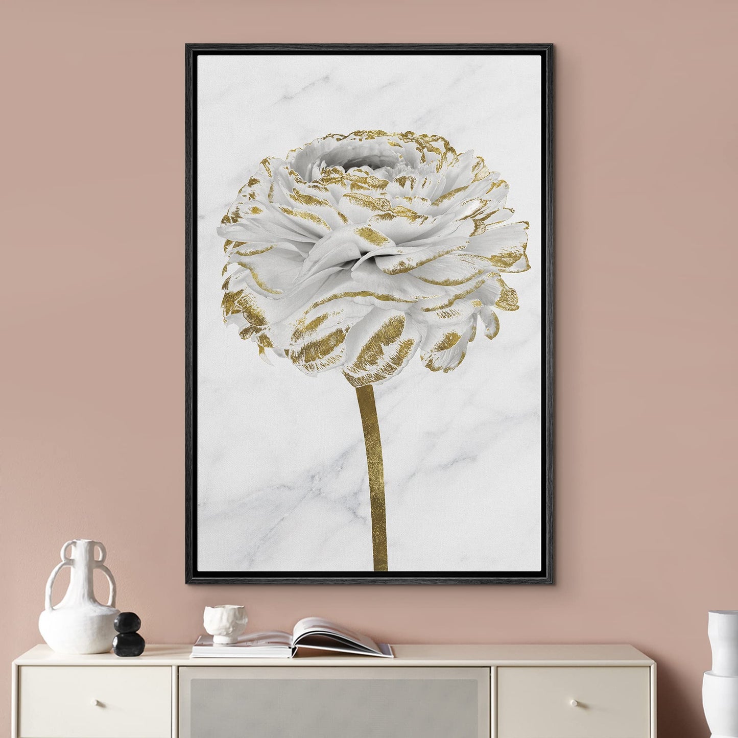 Canvas Print Wall Art White Gold Close Up Garden Carnation Flower Plant Nature Wilderness Illustrations Modern Art Farmhouse/Country Rustic Relax/Calm for Living Room, Bedroom, Office - 16"x24"