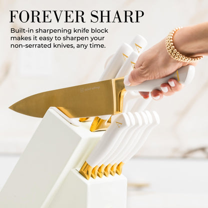 Copper Knife Set with Block - 14 PC Self Sharpening Knife Block Set