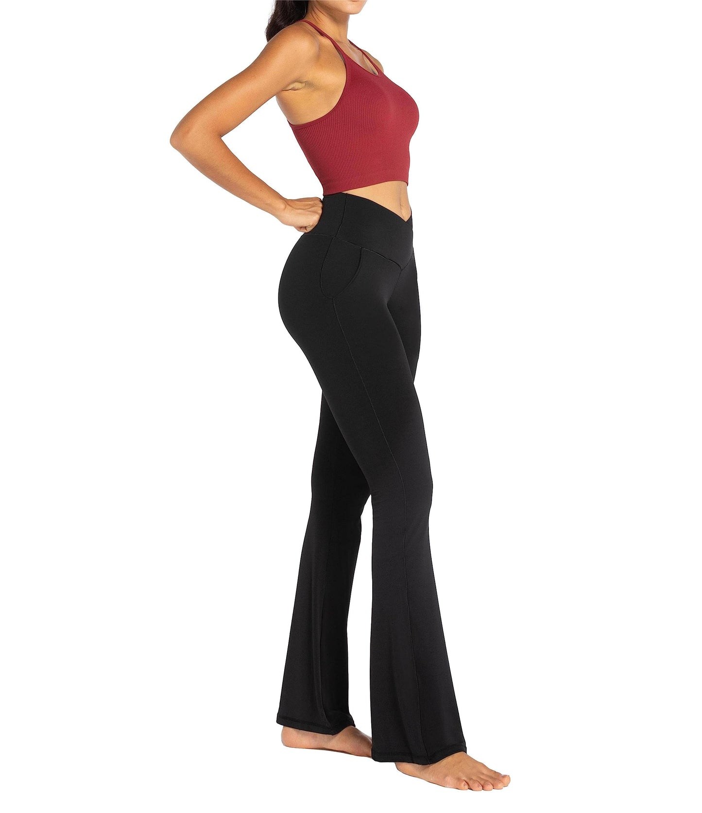 Legging évasé Sunzel pour femme avec poches, pantalon de yoga croisé avec contrôle du ventre, taille haute et jambe large