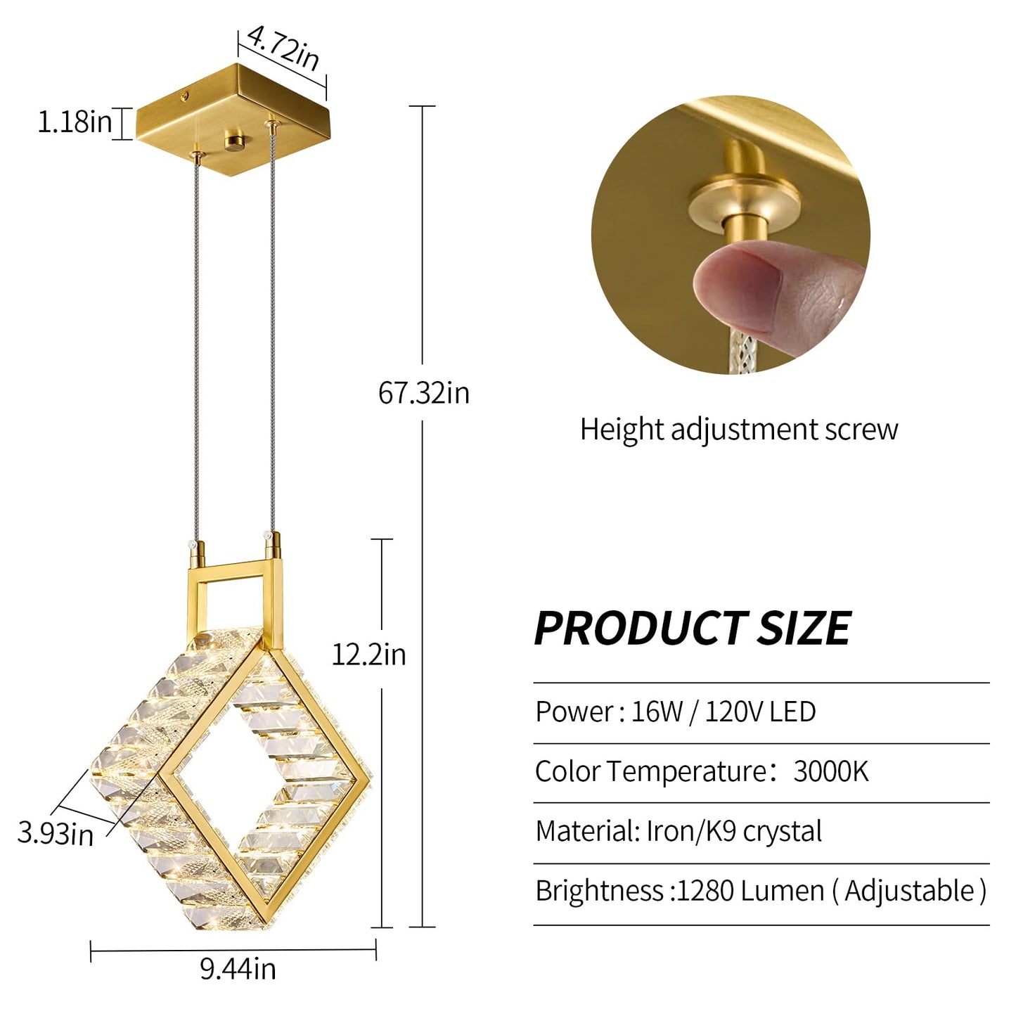 Mini-Leuchte für Kücheninseln, moderne LED-Pendelleuchte aus Kristall, rechteckiger Kronleuchter in Gold für Esszimmer, Wohnzimmer, Küche, Schlafzimmer, Bar (1 Stück) 