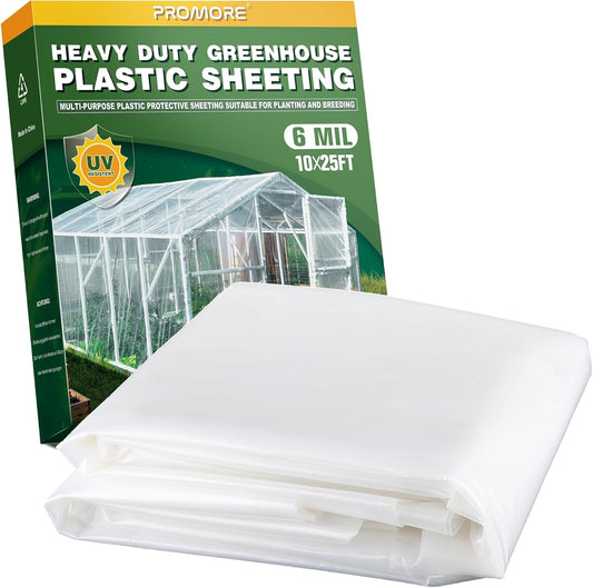 6 Mil Greenhouse Plastic Sheeting Clear, Heavy Duty Polyethylene Film, UV Resistant, Tear-Proof, for Garden, Agriculture, Painting, Floor Protection