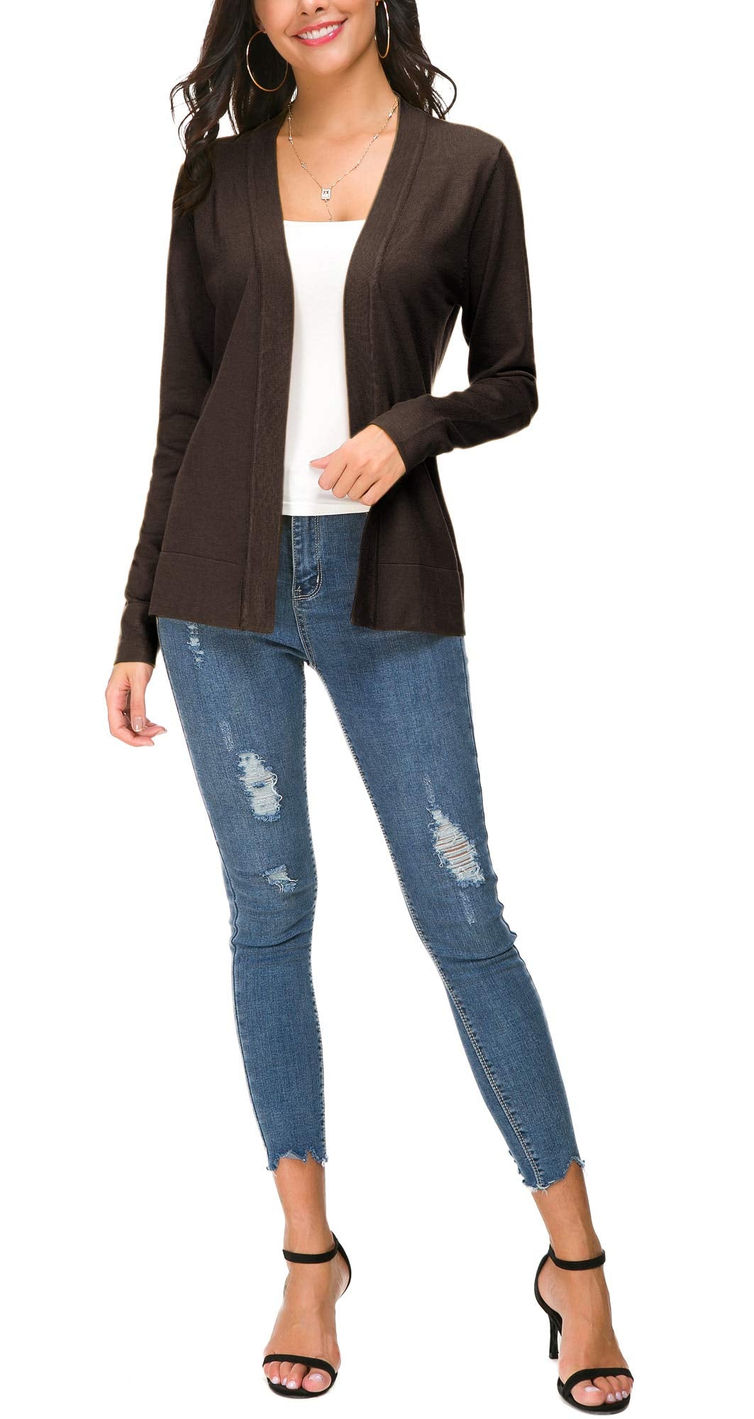 Cardigan en tricot ouvert sur le devant pour femme, manteau à manches longues