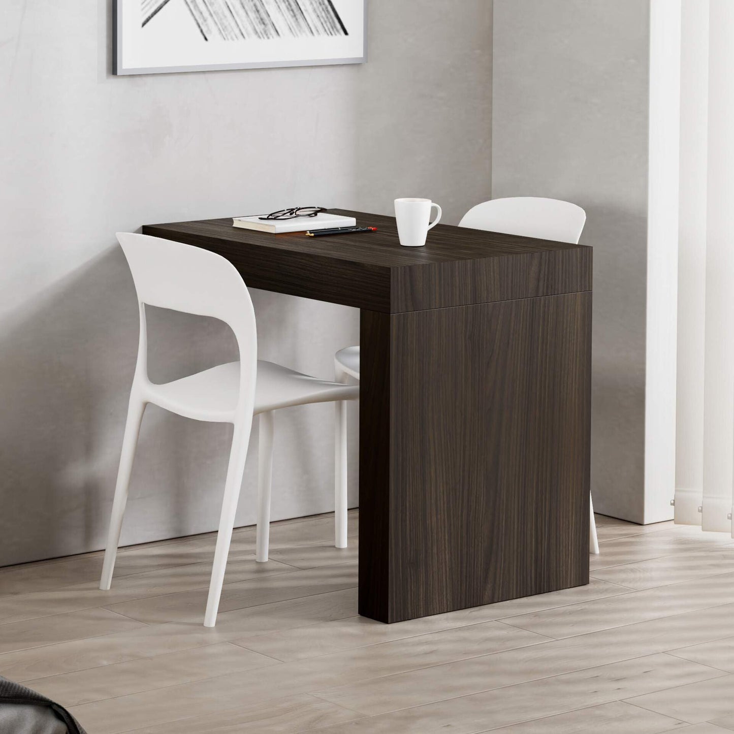 Mobili Fiver, Bureau Evolution 70,9 x 23,6 po, Frêne noir avec un pied, finition stratifiée, bureau moderne, bureau d'écriture et d'étude pour chambre à coucher, bureau, meubles italiens 