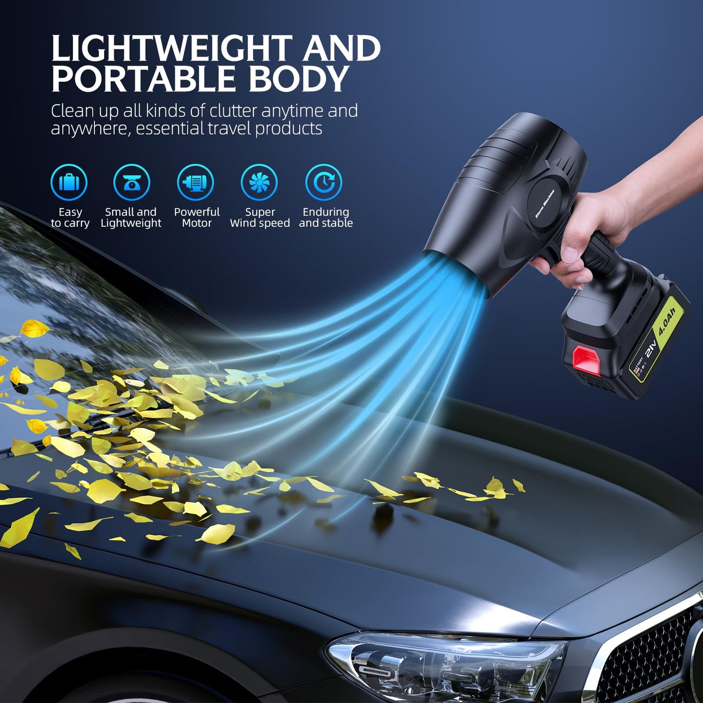 Cordless Electric Leaf Blower – 300,000 RPM, 2x 4.0Ah Batteries Included