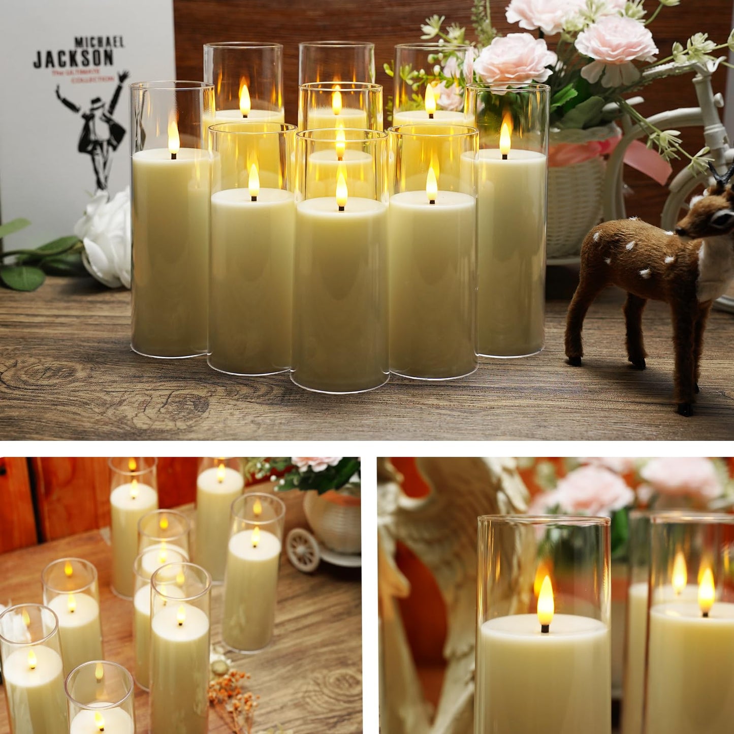 Flickering Flameless Candles Battery Operated with Remote and 2/4/6/8 H Timer Plexiglass Led Pillar Candles Pack of 9 (D2.3"xH 5"6"7")with Realistic Moving Wick Candles for Home Decor(White)