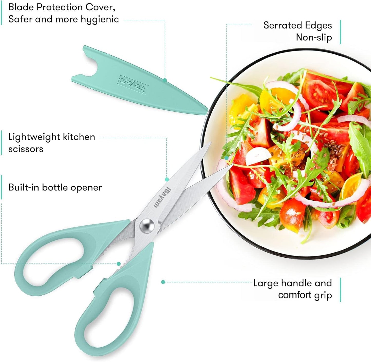 iBayam Kitchen Scissors All Purpose Heavy Duty, Kitchen Cooking Utensils Set, Cooking Gadgets Meat Poultry Shear Dishwasher Safe Food Cooking Scissors Stainless Steel Utility Scissors, Kitchen Gifts