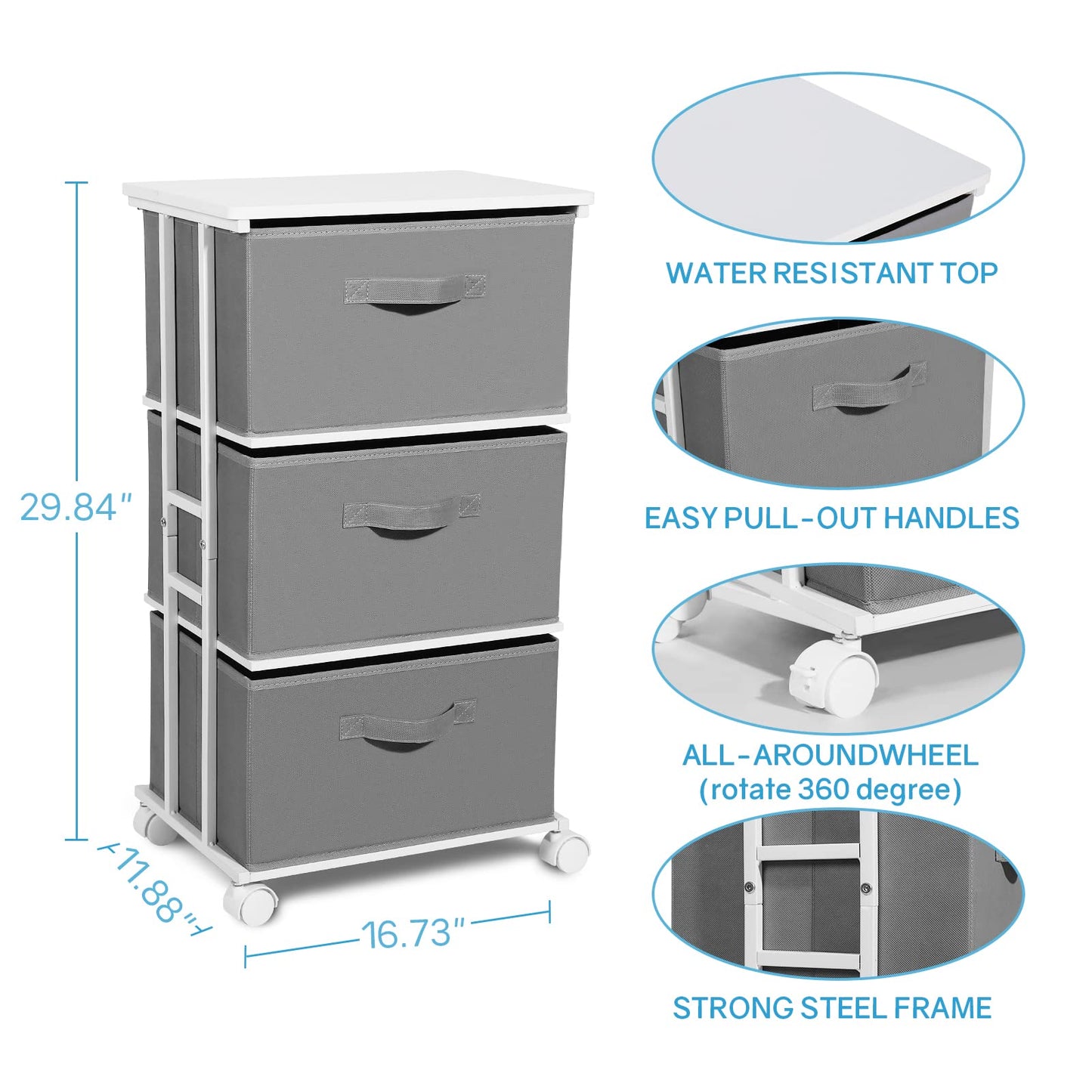 Commode de rangement MAX Houser avec 3 tiroirs, tour de commode en tissu, unité de rangement verticale pour chambre, placard, bureau, noir 