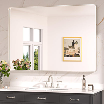 Keonjinn Black Mirror for Bathroom Sink, 24 x 30 Inch Sandblasted Finish Aluminum Wall Mirrors, Matte Black Rectangle Farmhouse Mirror with Shatterproof HD Tempered Glass, Anti-Rust Metal Frame