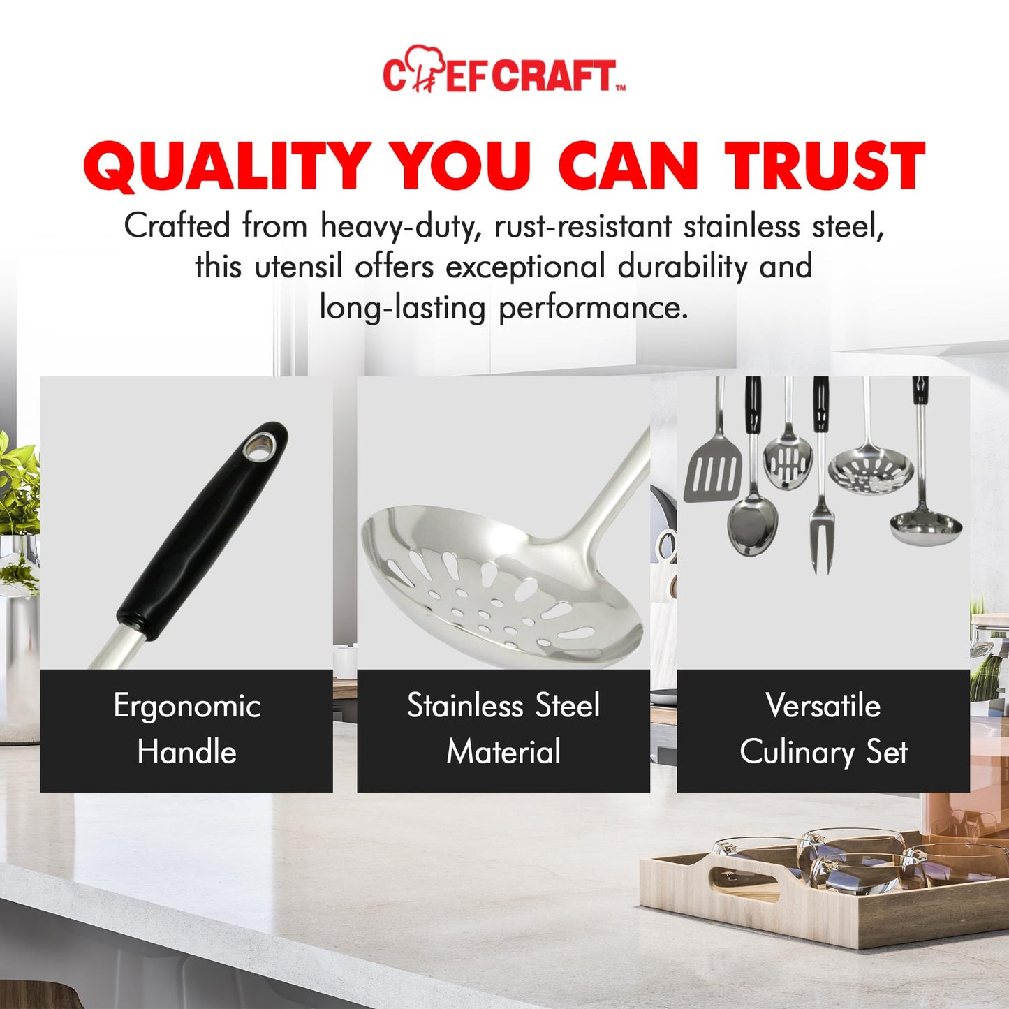 Ensemble d'ustensiles et d'outils de cuisine robustes Chef Craft, 6 pièces, acier inoxydable 