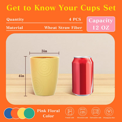 Homienly Wheat Straw Cups – Reusable, Unbreakable, Tumblers, Stackable & Dishwasher Safe