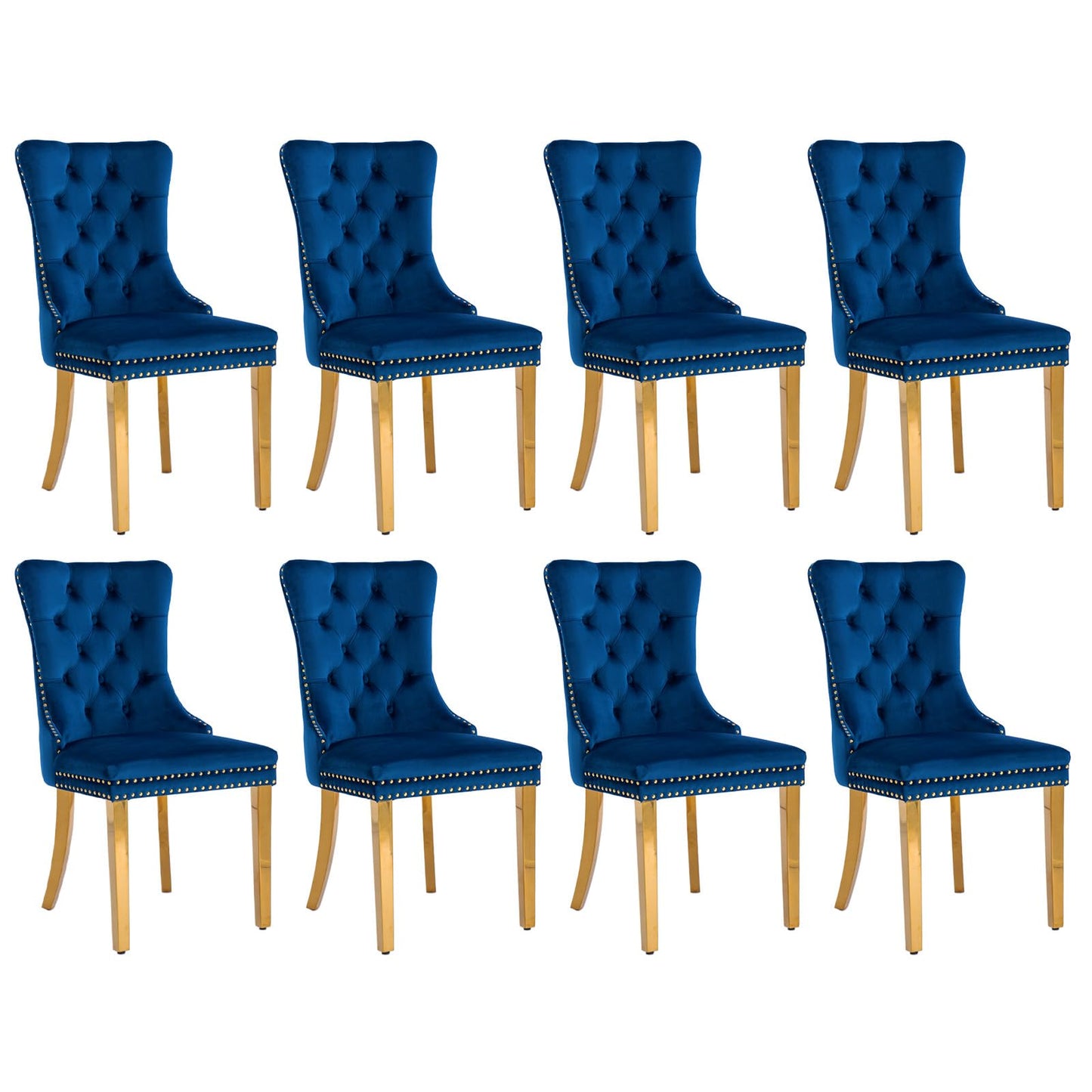 Lot de 8 chaises de salle à manger en cuir SoarFlash, chaise d'appoint à dossier haut, chaise d'appoint rembourrée moderne avec anneau de dossier à boutons, pieds en bois massif (noir et gris) 